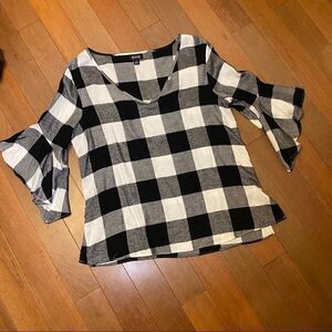 AnA Buffalo Plaid Small Flutter Sleeve Flannel